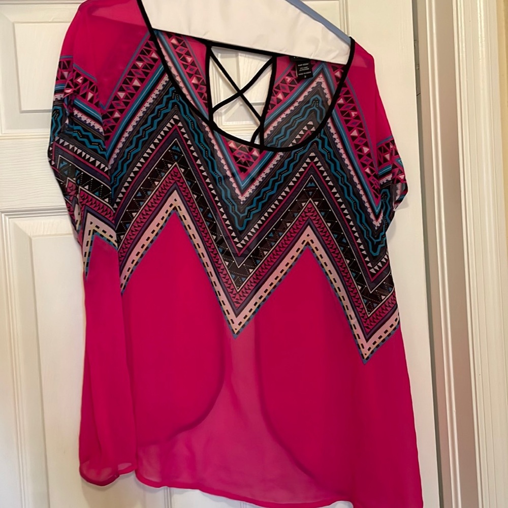 Torrid Dolman top pink and black lace up detail